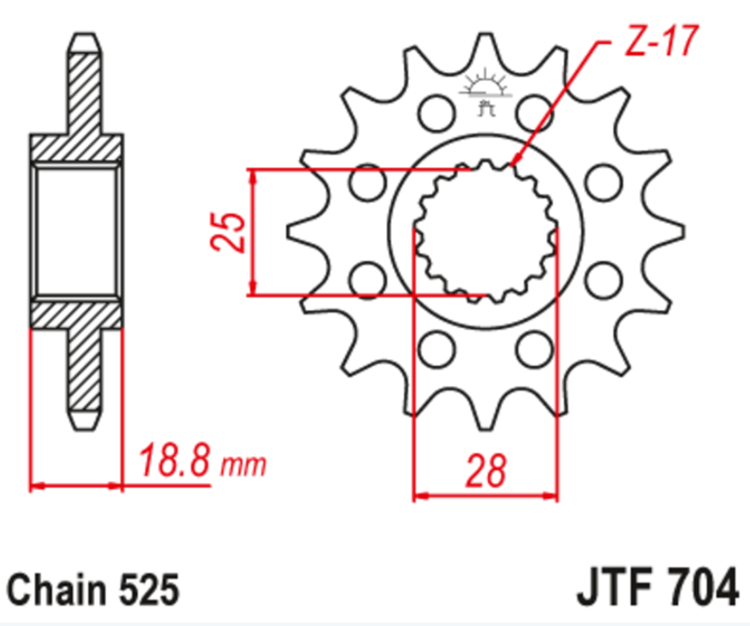 PION JT 704 de acero con 17 dientes CON GOMA